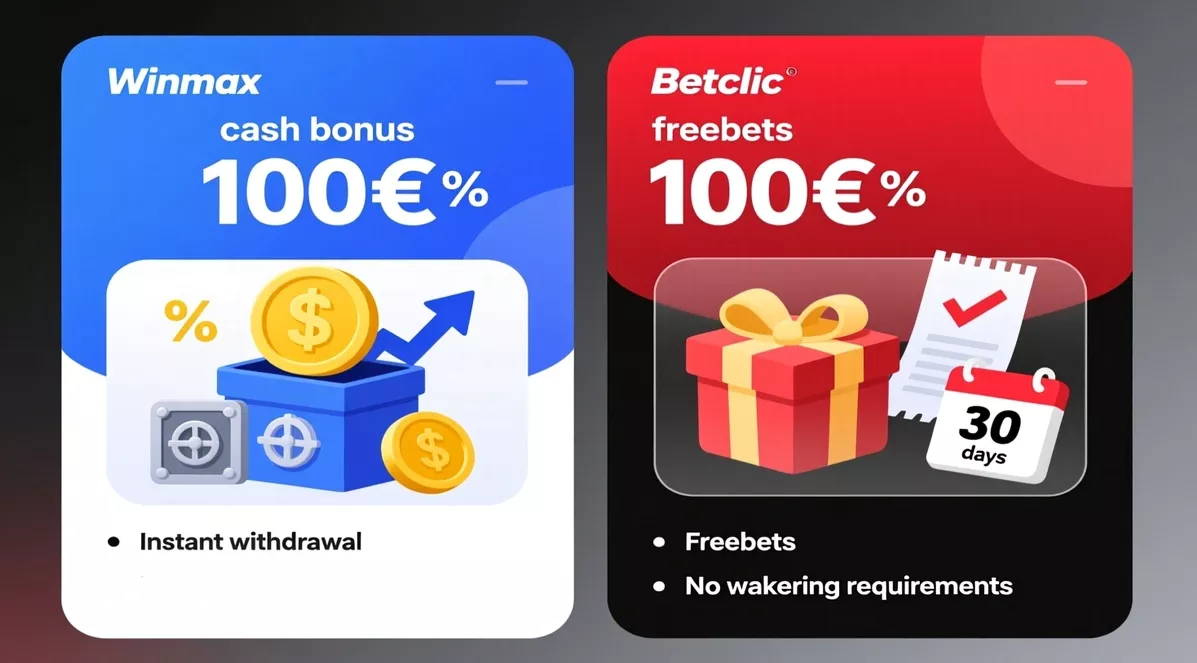 Comparatif des bonus de bienvenue : 100€ cash Winamax vs 100€ freebets Betclic